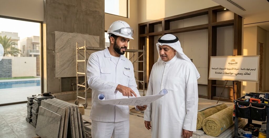 مقاول ترميمات يناقش مخطط تجديد فيلا مع صاحب منزل في الكويت