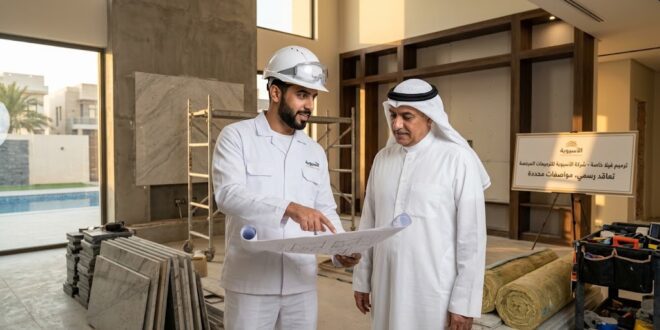 مقاول ترميمات يناقش مخطط تجديد فيلا مع صاحب منزل في الكويت